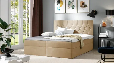 Produktbild von Boxspringbett Schlafzimmerbett MANOLIS 120x220cm Stoff Alova Senfgelb