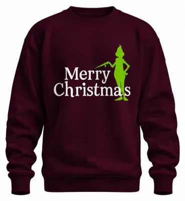 Imagen del producto de "Feliz Navidad. Silueta verde, diseño navideño, divertido Grinch. Sudadera con cuello redondo, uni, color burdeos, talla 3XL."