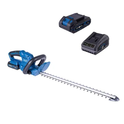 Obrázok produktu pre Akumulátorové nožnice na živý plot Scheppach C-HT570-X | 20 V | dĺžka rezu 510 mm | priemer konára 16 mm | 2400 rezov/min | 560 mm nôž | vrátane 2 Ah akumulátora + 2,4 A nabíjačky