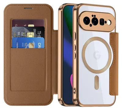 Produktbild von Klapphülle für Google Pixel 11 Kompatibel mit Magsafe, Klar Überzug Kartenhalter Ledertasche mit Kameraschutz Braun