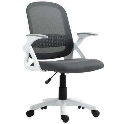 Produktbild von Atmungsaktiver Mesh-Bürostuhl, Ergonomischer Drehstuhl mit klappbaren Armlehnen und Lendenwirbelstütze, Grau