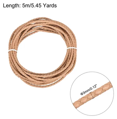Produktbild von Geflochtener Lederband, 3mmx5m Rund Geflochtenes Kunstleder Bolo Schnur fš¹r Handwerk Schmuckherstellung Halskette Flechten, Khaki