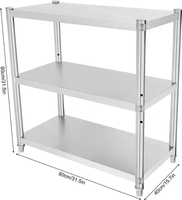 Obrázok produktu pre Kuchynský regál z nehrdzavejúcej ocele – 3-poschodový regál na ťažké bremená – úložný regál 80 x 80 x 40 cm – do reštauračnej kuchyne, garáže alebo komory – svetlosivý