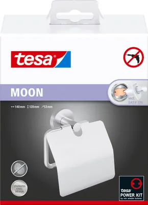 Produktbild von tesa MOON Toilettenpapierhalter, Chrom, mit Deckel, wandmontierbar, ohne Bohren