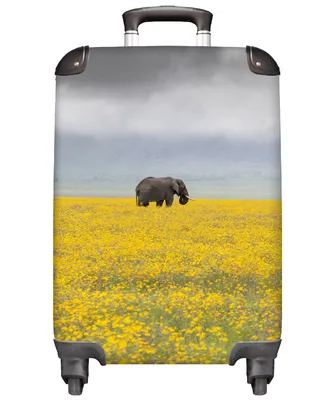 Produktbild von MuchoWow® Koffer Handgepäck Trolley Rollkoffer Kleine Reisekoffer mit 4 Rollen - Elefant - Blumen - Natur - Gelb - Tiere - Cabin Size < 55x40x23 cm & 55x40x20 cm - Fotokoffer - Kabinenkoffer - Boardgepäck - Reise-Box - Reisekoffer - Reisegepäck - Koffer mit Bild - Trolley für Kinder