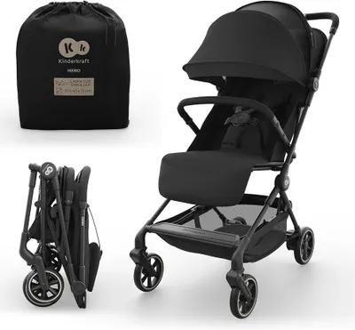Image de Poussette cabine Kinderkraft NEBO ultra-légère, mécanisme de pliage à une main, dimensions bagage à main 51 × 43 × 21 cm, bandoulière + sac de transport, noir