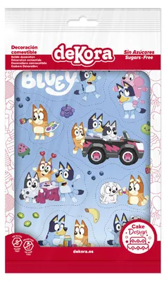 Produktbild von Dekora Bluey & Bingo Essbare Tortenaufleger zum Ausschneiden 14,8 x 21 cm (A5)