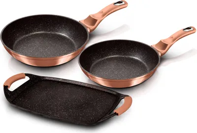 Produktbild von Berlinger Haus Rose Gold Bratpfannenset 22 - 26cm, Grillplatte, Induktion Aluminium Antihaftbeschichtung Roségold