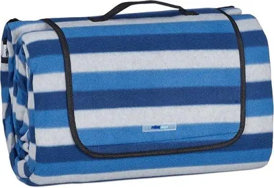 Produktbild von Famanu Picknickdecke XXL wasserfest 200x300 cm - für Park, Strand und Camping - gestreift blau-weiß