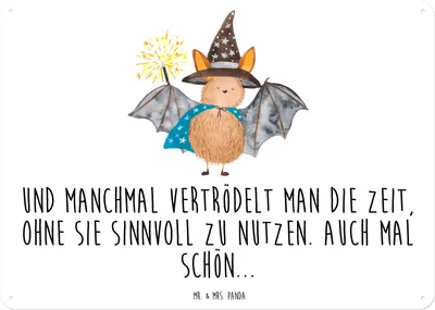Produktbild von Mr. & Mrs. Panda tafel Fledermaus Zauberer DIN A3 - Weiß - Geschenk, Blechschild, Reinsteigern, Magnetschild, Schild, Magier, Fledermäuse, Lustige Sprüche, Frauen
