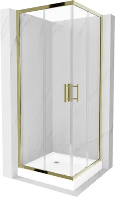 Obrázek produktu pro Mexen Rio čtvercový sprchový kout 70 x 70 cm, Průhledné, Zlatá + sprchová vanička Rio, Bílá - 860-070-070-50-00-4510