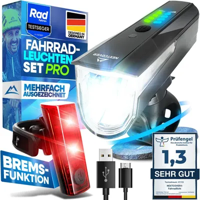 Produktbild von NEXTCOVER Fahrradlicht Set USB aufladbar Fahrradlampe Rücklicht Fahrradbeleuchtung Bremslicht