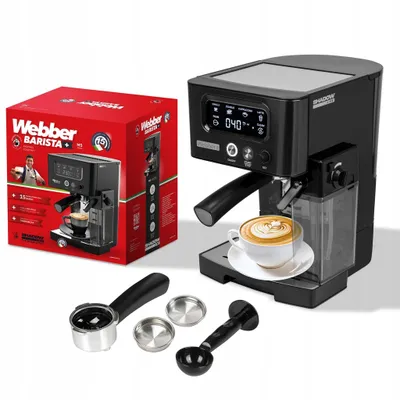Obrázok produktu pre Poloautomatický portafilter WEBBER BARISTA M5 - tlak 15 barov, napeňovač mlieka, LED panel, ideálny na espresso a cappuccino
