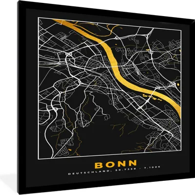Produktbild von MuchoWow® Gerahmtes Poster Bonn - Stadtplan - Karte - Gold - Deutschland 40x40 cm - Poster mit Schwarzem Bilderrahmen Wandposter Rahmen Foto Bilder - Mit Rahmen - Wanddekoration Schlafzimmer