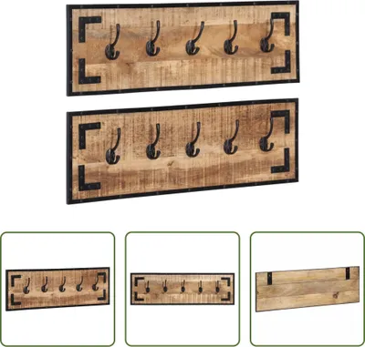 Image de The Living Store - Portemanteaux (lot de 2) 80 x 8 x 25 cm - Bois de manguier massif brut