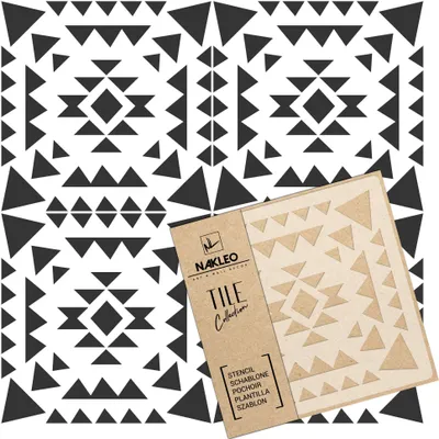Produktbild von Tile Fliesen Schablone zum Malen 25x25 cm, Caria Spanische Maurische Blume Marokkanisch, Kunststoff Wiederverwendbare Bodenschablone DIY