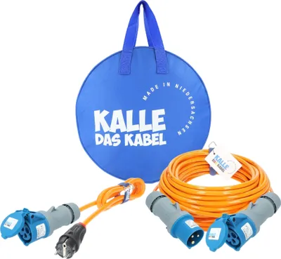 Produktbild von KALLE Camping Starter Set Campingkabel Polyurethan ORANGE 3G 2,5 mm² 25 Meter + Adapterkabel 3G 2,5 mm² 1,5 Meter Schuko Stecker auf CEE Kupplung