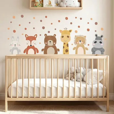 Produktbild von Wandsticker Waldtiere, Safari-Motive mit Punkten, 1 Bogen, für Kinderzimmer