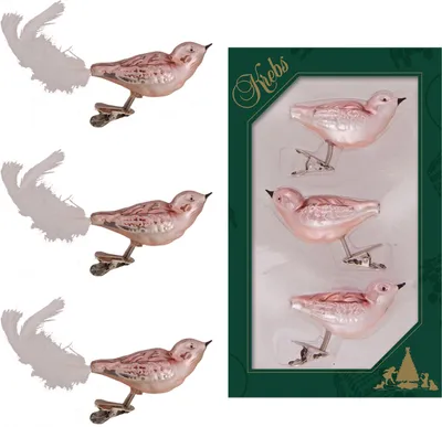 Produktbild von Krebs Glas Lauscha Christbaumschmuck - Vögel Koralle auf Clip 11cm - Glasschmuck