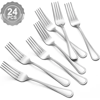 Productafbeelding van BEWOS Tafelvorken, 24 stuks, 20 cm (7,9 inch), roestvrijstalen vorkenset, spiegelglad gepolijst, met gestructureerde handgreep, vaatwasmachinebestendig, geschikt voor thuis, restaurant en hotel
