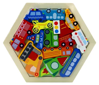 Image de Puzzle Véhicules Puzzle Fusée Blocs en bois colorés 15 pièces.