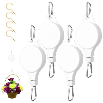 Produktbild von Ausziehbare Pflanzenhaken, weiß, Hängepflanzgefäßlift, Pflanzenrolle, Pflanzenheber, Seilzug, Haken für Blumenkästen, Pflanzen, Vogelhäuser, mit Deckenhaken