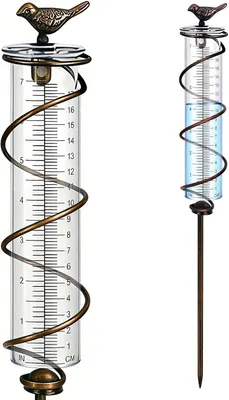 Produktbild von Regenmesser Litermesser, Glas Niederschlagsmesser, Niederschlagsmesser mit Erdspieß Metall, Gartendeko Regenmesser Frostsicher, für Hof Deck Rasen Landschaft und Gartenzubehör (Vogel)