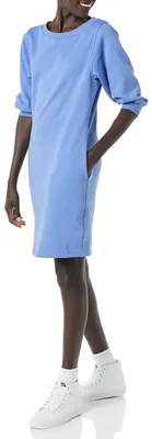 Produktbild von Amazon Essentials Damen-Sweatshirtkleid aus Fleece, Blousonärmel, Rundhalsausschnitt (erhältlich in Übergröße), Blau Heide, XL