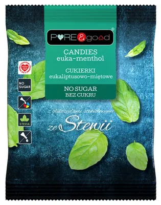 CUKIERKI EUKALIPTUSOWO - MIĘTOWE ZE STEWIĄ BEZ CUKRU 50 g - PURE&GOOD