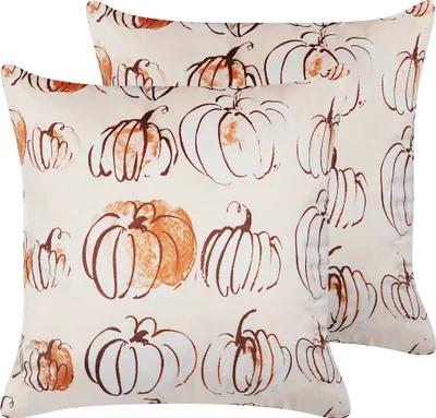 Obrázek produktu pro BELIANI Sada 2 Dekorativních polštářů béžový sametový 45 x 45 cm čtvercový motiv dýně minimalistický podzim bytové doplňky