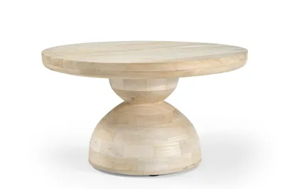 Produktbild von Marmoholz - Sovana Couchtisch rund Ø70 cm x H40 cm aus gebleichtem Massivholz – eleganter Beistelltisch im skandinavischen Japandi Design