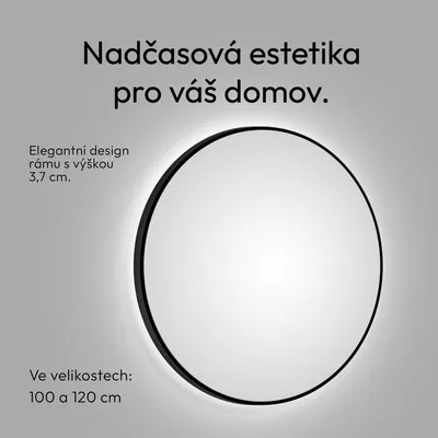 Obrázek produktu pro Koupelnové zrcadlo kulaté TALOS black oros Ø 100 cm - kulaté nástěnné zrcadlo v matné černé barvě - koupelnové zrcadlo kulaté s vysoce kvalitním hliníkovým rámem - nepřímé LED světlo