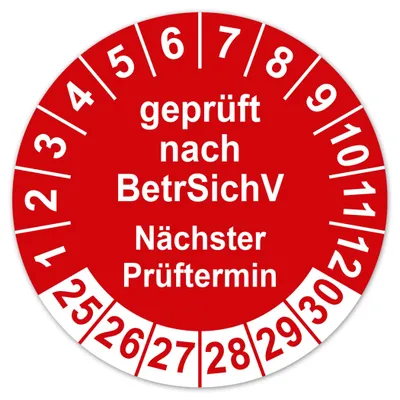 Prüfplaketten 30 mm, 2025-2030, wasserdicht, 50 Stück