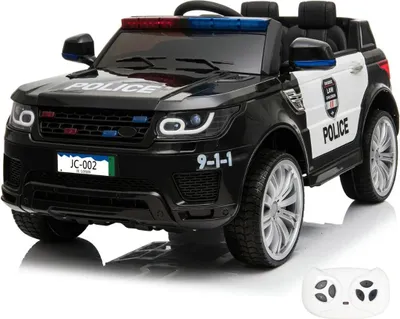 Obrázok produktu pre Elektrické policajné auto pre deti 12V - s diaľkovým ovládaním - 1 až 6 rokov - policajné svetlá - čierne