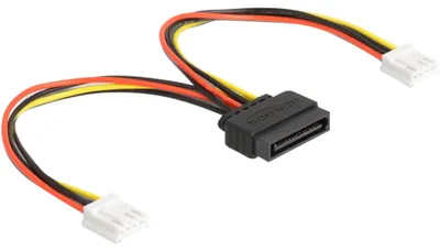 Productafbeelding van Stroomadapterkabel: SATA 15-pins mannelijke connector > 2x floppy 4-pins vrouwelijke connector (15 cm)