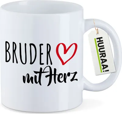 Produktbild von Huuraa Kaffeetasse Bruder mit Herz 330ml Weiß Keramik Kaffeebecher Geschenkidee