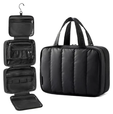 Produktbild von Kulturbeutel für Damen, tragbare Aufhängetasche mit Haken, wasserdichte Kosmetiktasche für große Accessoires, Schwarz