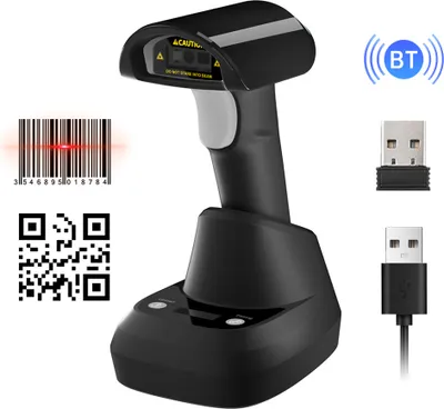 Obrázok produktu pre Bezdrôtový 2D-1D snímač čiarových kódov BT+2.4G+USB káblové pripojenie, vysokorýchlostné skenovanie s bezdrôtovou nabíjacou stanicou na základni a OLED displejom pre čítačku papierových a obrazovkových kódov, kompatibilný so systémom Windows Android Linux Mac pre supermarkety, maloobchod, knižnice, logistiku, sklady