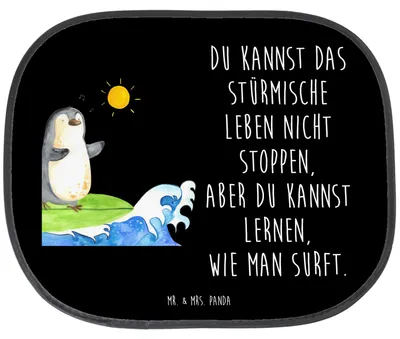 Produktbild von Mr. & Mrs. Panda Auto Sonnenschutz Pinguin Surfer - Schwarz - Geschenk, Autosonnenschutz, Portugal, Urlaub, Motiviert, Optimistisch, Sonnenblende, Kfz, Hawaii, Fenster