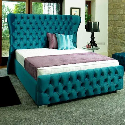 Immagine prodotto di Letto di design Chesterfield verde turchese camera da letto rivestimento in Similcuoio 180x200
