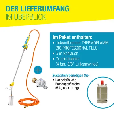 Produktbild von GLORIA Gasbrenner Thermoflamm Professional PLUS SET, Unkrautbrenner für den unkrautfreien Garten, Leistungsstark für große Flächen, Anschluss