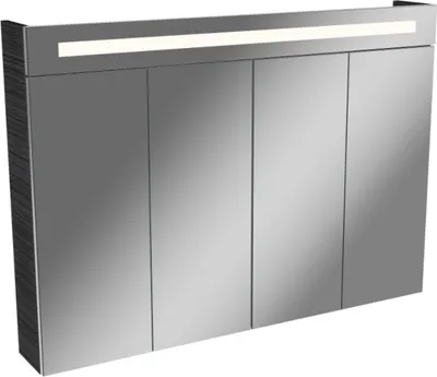 Produktbild von FACKELMANN LED Spiegelschrank TWINDY / Badschrank mit Falttüren und 3D Effekt / Maße (B x H x T): ca. 110 x 78,5 x 16,5 cm / Schrank mit Spiegel und    fürs Bad / 4 Türen / Korpus: Schwarz