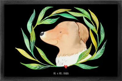 Produktbild von Mr. & Mrs. Panda Schmutzfangmatte Hund Blumen 60 x 90 cm - Schwarz - Geschenk, Niedlich, Hunde, Bodenvorleger, Türvorleger, Hundekopf, Schuhabstreifer, Fussmatte, Sprüche