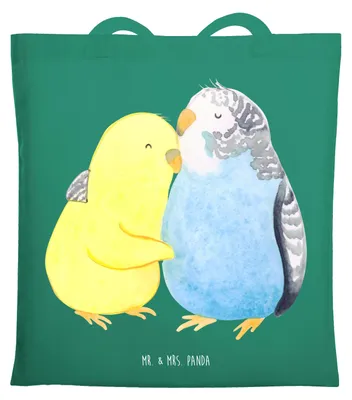 Produktbild von Mr. & Mrs. Panda Tote Bag Wellensittich Liebe - Mint - Geschenk, Freundin, Verknallt, Jutebeutel, Umarmung, Shopping Tasche, Einkaufstasche, Schultasche, Umarmen, Vögel
