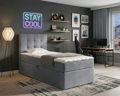 Produktbild von NORDELO Boxspringbett INCANTO 90x200 cm Grau Komplett-Set gepolsterte Einzelbett mit Stauraum, Matratze und Topper