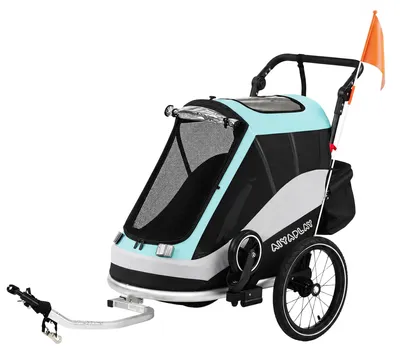Produktbild von 2 in 1 Fahrradanhänger & Buggy Faltbar Kinderfahrradanhänger mit 5-Punkt Gurt Reflektoren 16-Zoll-Luftreifen Bremse