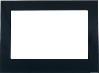 A black frame with a white rectangular opening.