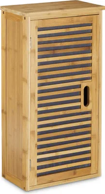 Produktbild von Relaxdays Badezimmer Hängeschrank aus Bambus, 2 Ablagen mit Einlegeboden, Badschrank HxBxT: 66 x 35 x 20 cm, natur