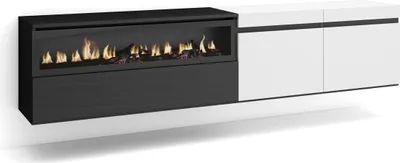 Produktbild von TV-Schrank, Lowboard, 200x35x45cm, Für TV-Geräte bis zu 80", Elektrokamin, Hängend, Weiß und Schwarz