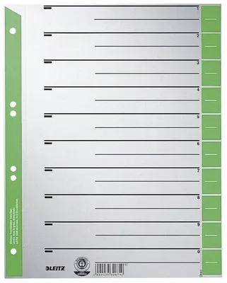 Obrázok produktu pre Leitz 1652-00-55 1652 Trennblätter - A4 Überbreite, grün, farbiger Lochrand, 100 Stück